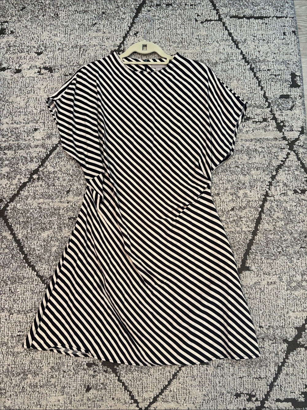 Classic Black & White Striped Women's Dress - Casual A-Line
